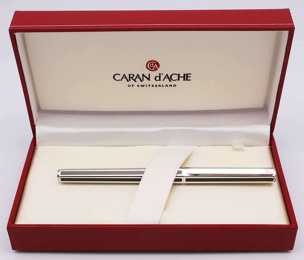 Caran d'Ache Hexagonal Fountain Pen - Black Carbon Fiber Stripes